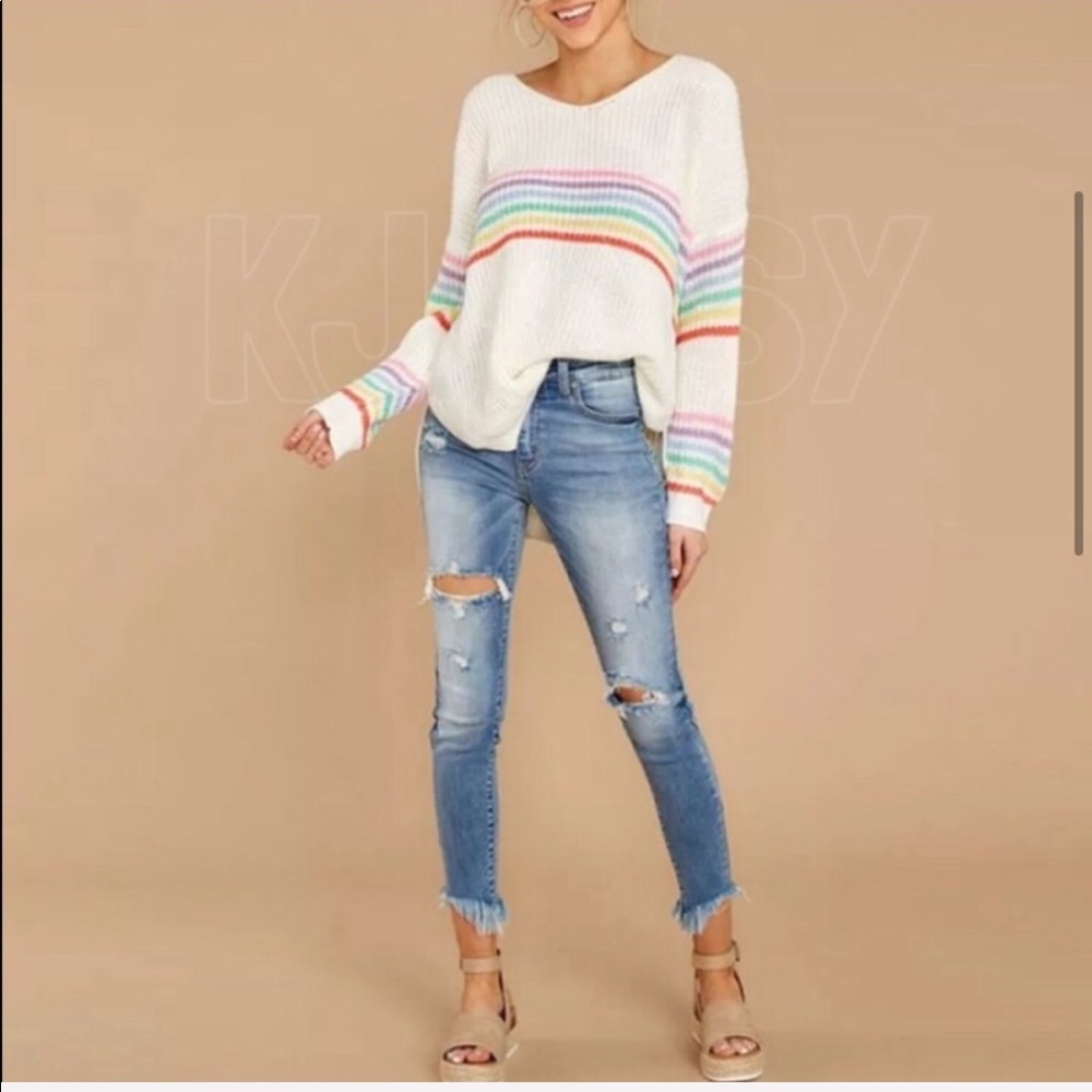 Bohemian Pastel Rainbow Stripe Sweater Top - Picture 4 of 8